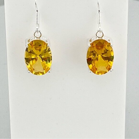 Yellow Citrine Oval Earrings 925 Sterling Silver Plated - Picture 6 of 9